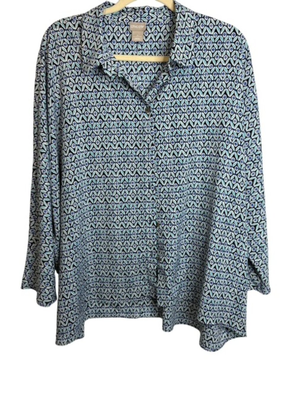 Chico's Blouse Women's 2X Abstract Boho Lightweight 3/4 Sleeves Chicos 4